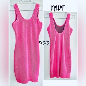 Bubblegum pink mini bodycon bandage style dress NWT black gold stitch stretch
